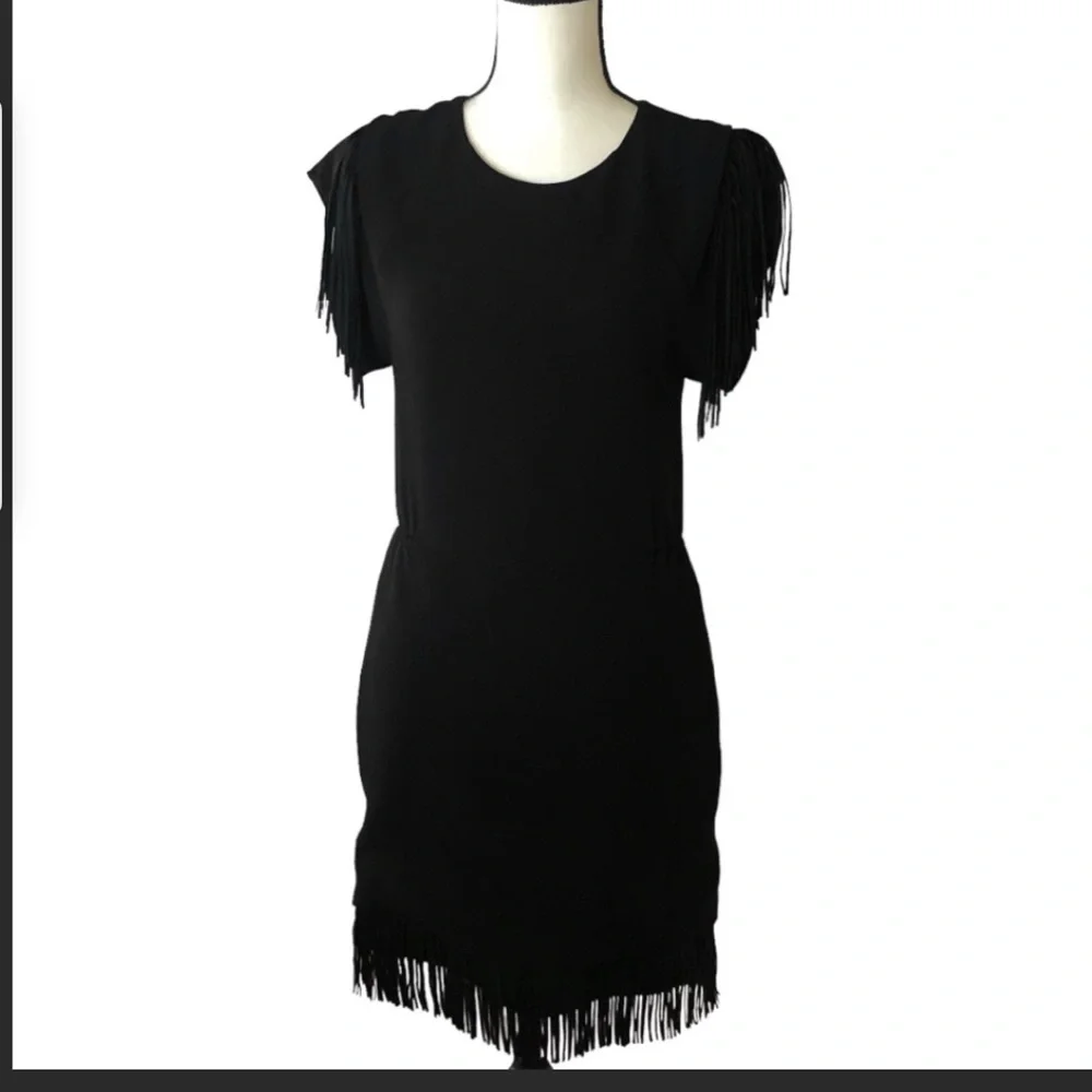 Maje black RENATA fringe dress - Picture 3 of 7